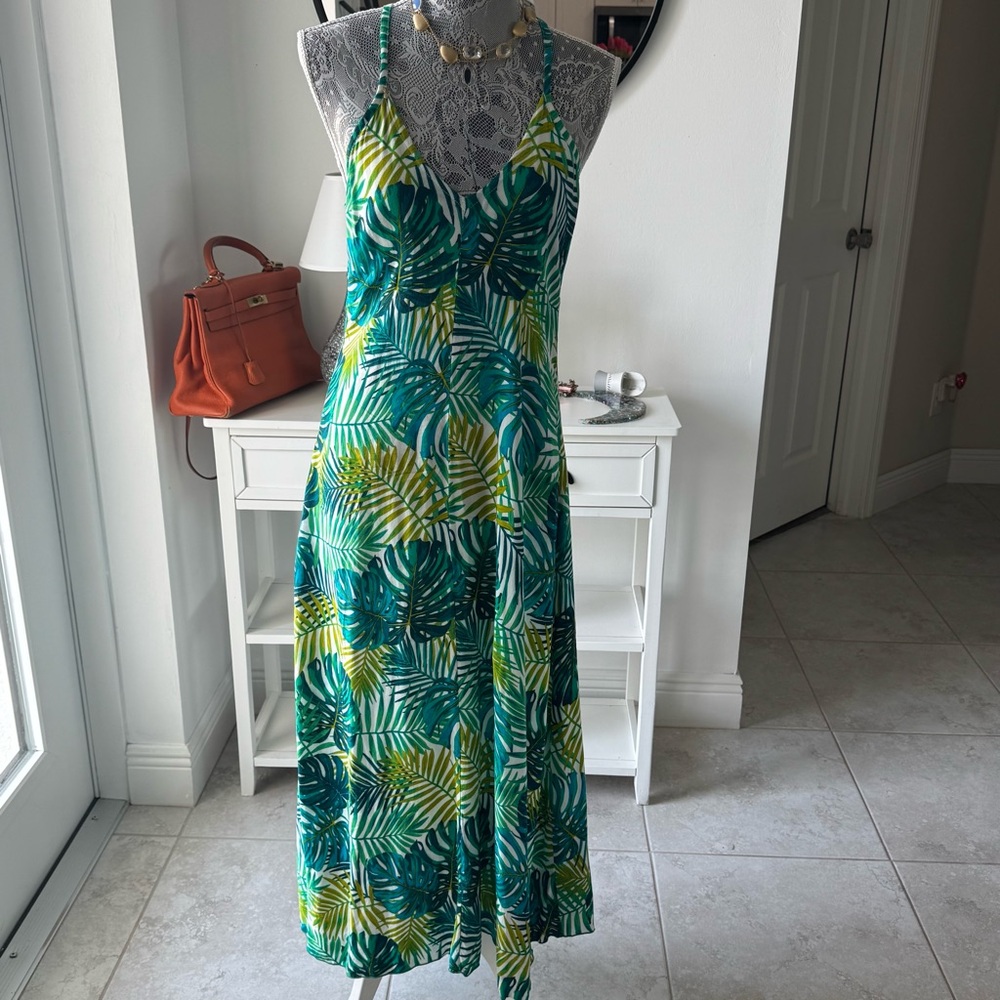 Green and Blue Halter Neck Sleeveless Maxi Sundress